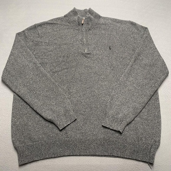 Polo Ralph Lauren Sweater Mens 3XL Tall Gray Quarter Zip Mock Neck Pony Logo